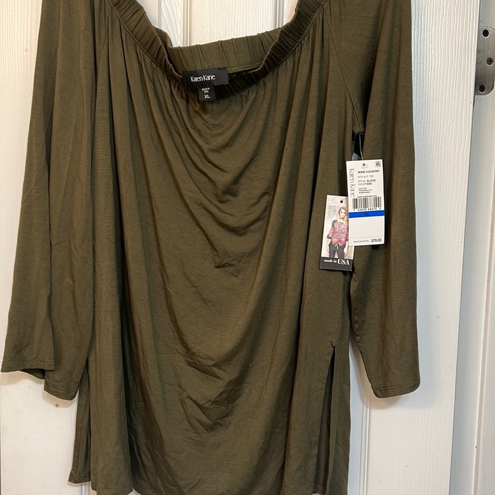 Karen Kane green shirt